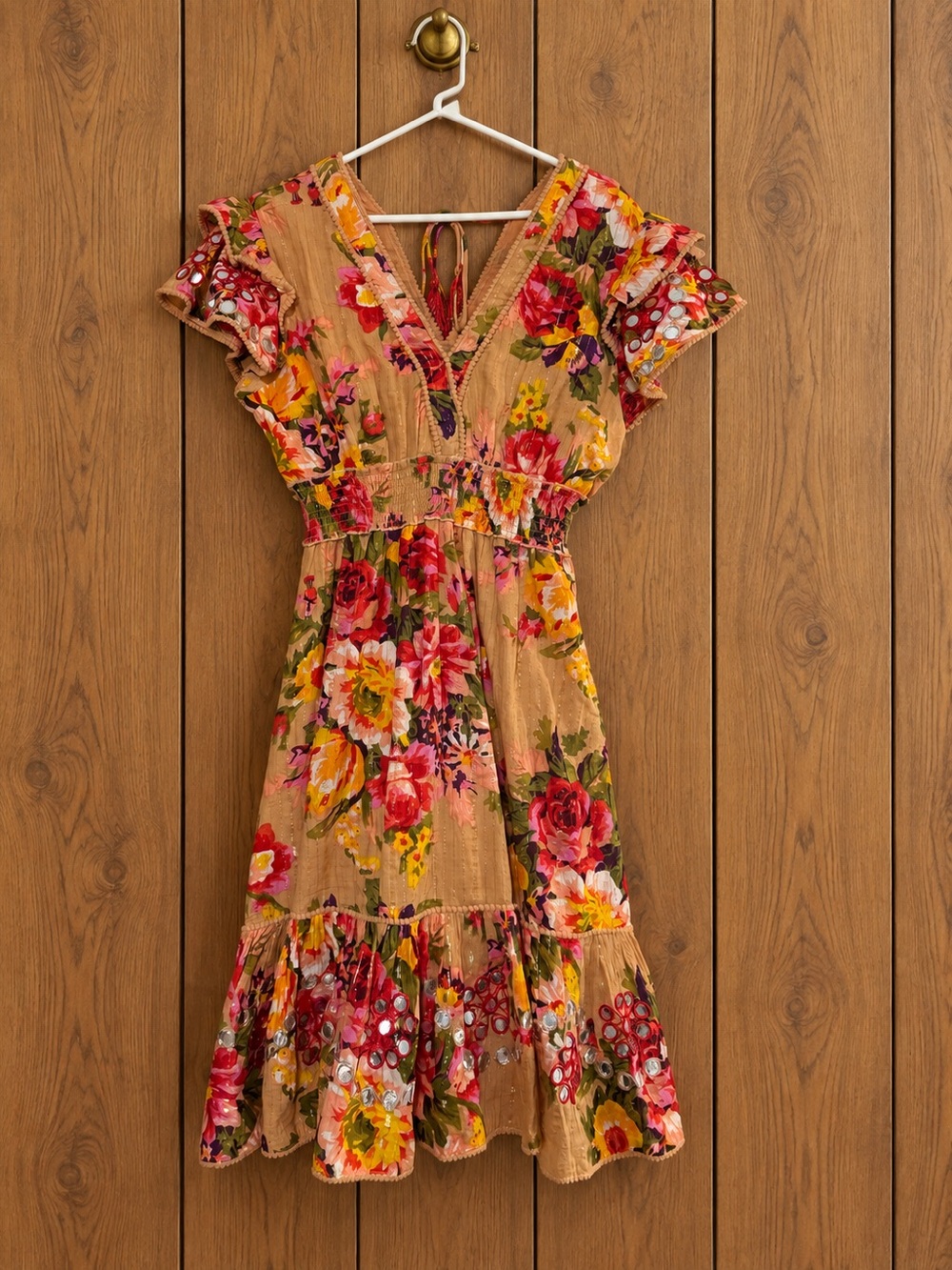 Talisman Australia Costa Valencia Floral Metallic Mini Dress S Boho Festival